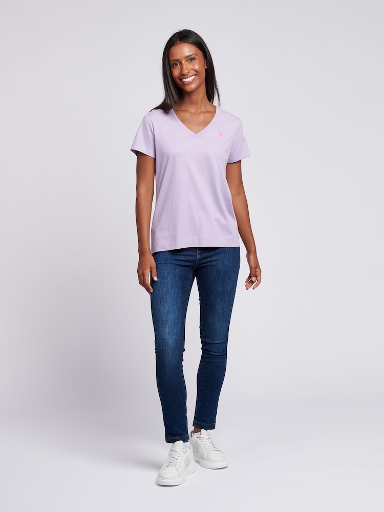 U.S. Polo Assn. Purple Regular Fit Womens V-Neck 100% Cotton T-Shirt - Image 3 of 4