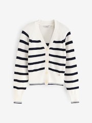 U.S. Polo Assn. White Womens Stripe Cropped Rib Cardigan - Image 1 of 4