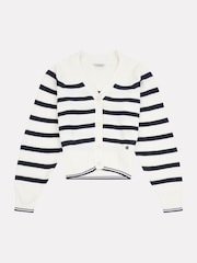 U.S. Polo Assn. White Womens Stripe Cropped Rib Cardigan - Image 2 of 4