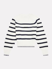 U.S. Polo Assn. White Womens Stripe Cropped Rib Cardigan - Image 3 of 4