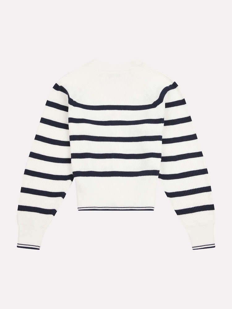 U.S. Polo Assn. White Womens Stripe Cropped Rib Cardigan - Image 3 of 4