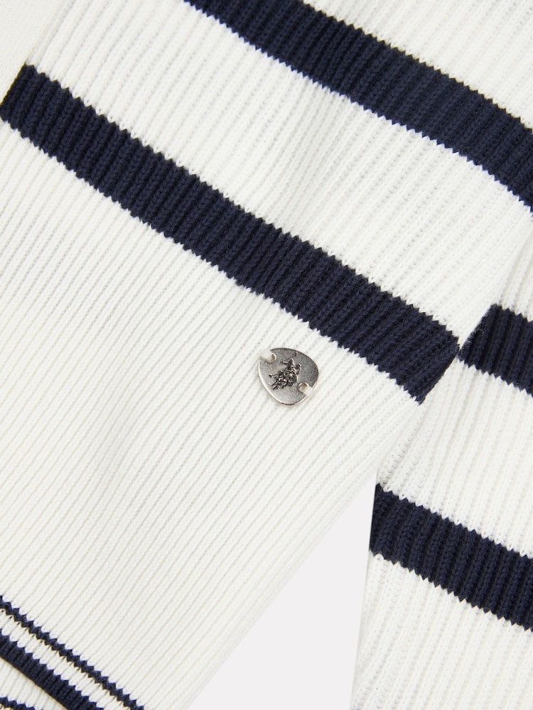 U.S. Polo Assn. White Womens Stripe Cropped Rib Cardigan - Image 4 of 4