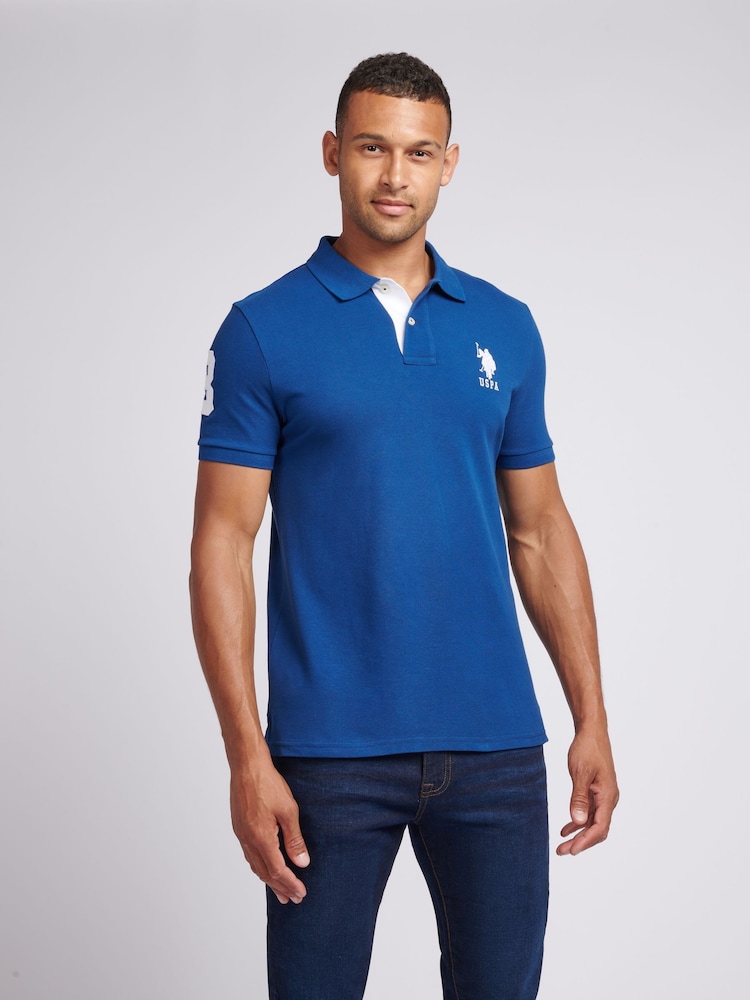 U.S. Polo Assn. Cobalt Blue Regular Fit Mens Player 3 Pique 100% Cotton Polo Shirt - Image 1 of 8