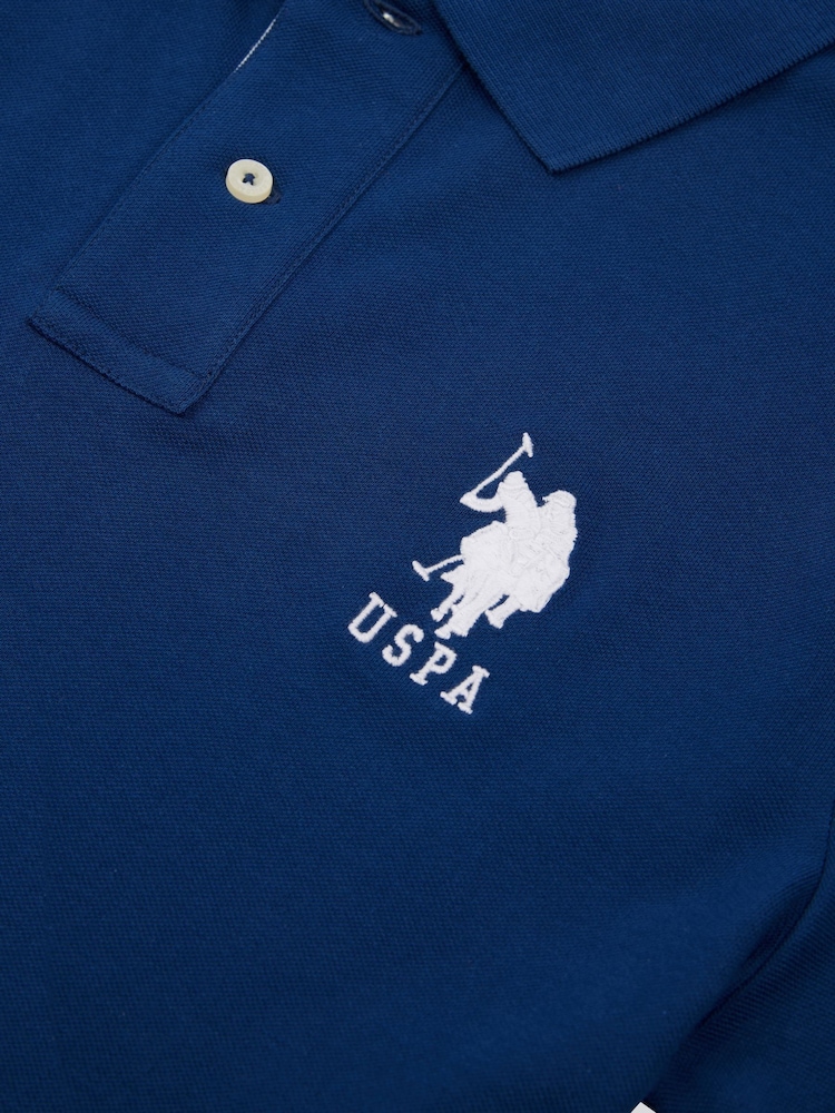 U.S. Polo Assn. Cobalt Blue Regular Fit Mens Player 3 Pique 100% Cotton Polo Shirt - Image 7 of 8