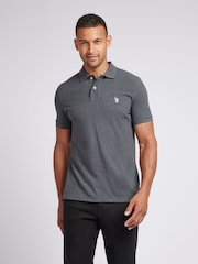 U.S. Polo Assn. Charcoal Black Regular Fit Pique 100% Cotton Polo Shirt - Image 1 of 4