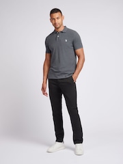 U.S. Polo Assn. Charcoal Black Regular Fit Pique 100% Cotton Polo Shirt - Image 3 of 4