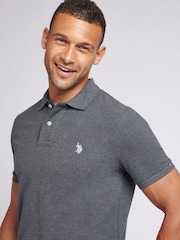 U.S. Polo Assn. Charcoal Black Regular Fit Pique 100% Cotton Polo Shirt - Image 4 of 4