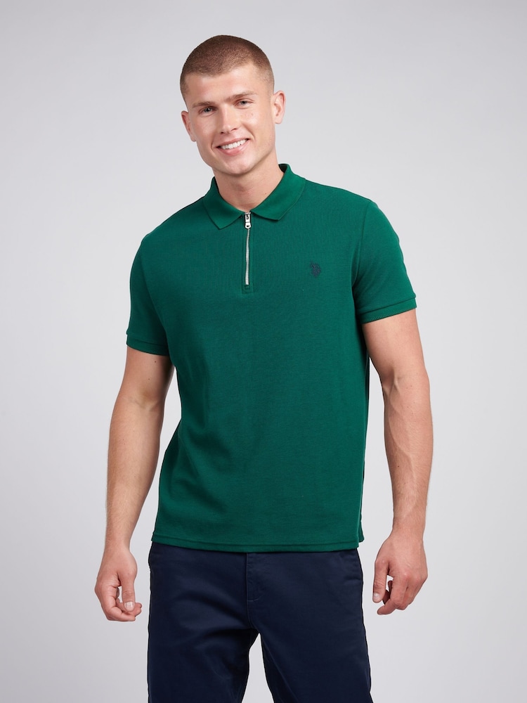 U.S. Polo Assn U.S. Polo Assn Mens Regular Fit Green Texture Polo Shirt - Imagen 1 de 6