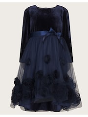 Monsoon Blue Long Sleeve 3D Floral Dress - Image 1 of 3