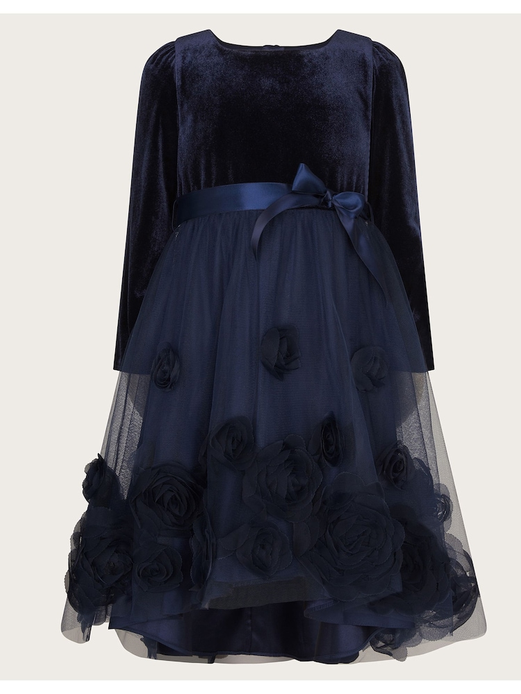 Monsoon Blue Long Sleeve 3D Floral Dress - Image 1 of 3