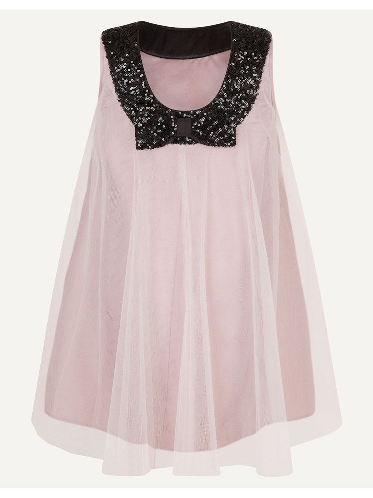 Monsoon Pink Ailani Sequin Bow Tulle A-Line Dress - Image 1 of 5