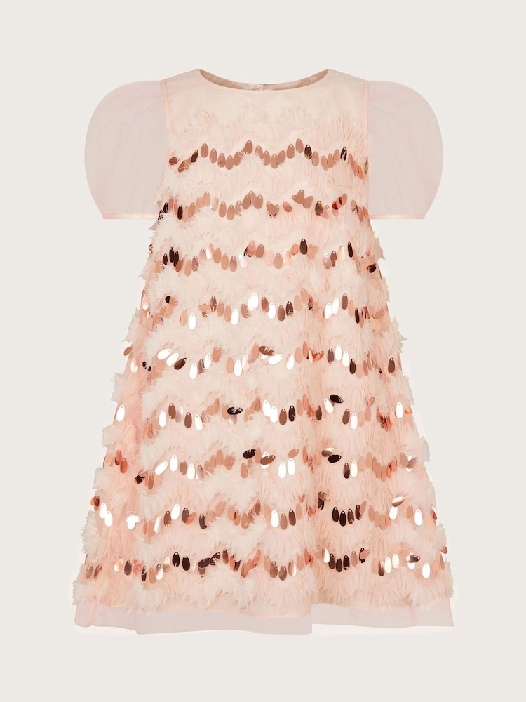 Monsoon Pink Sequin Ruffle A-Line Dress - Image 1 of 3