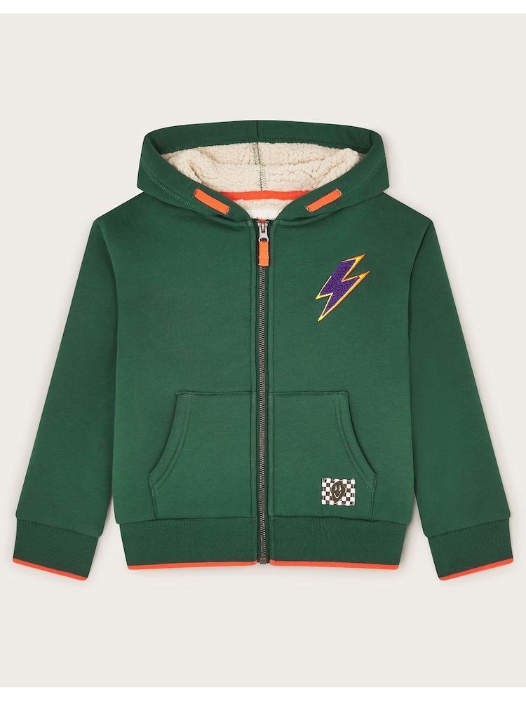 Monsoon Green Kapow Borg Lined Zip-Up 100% Cotton Hoodie - Image 1 of 3