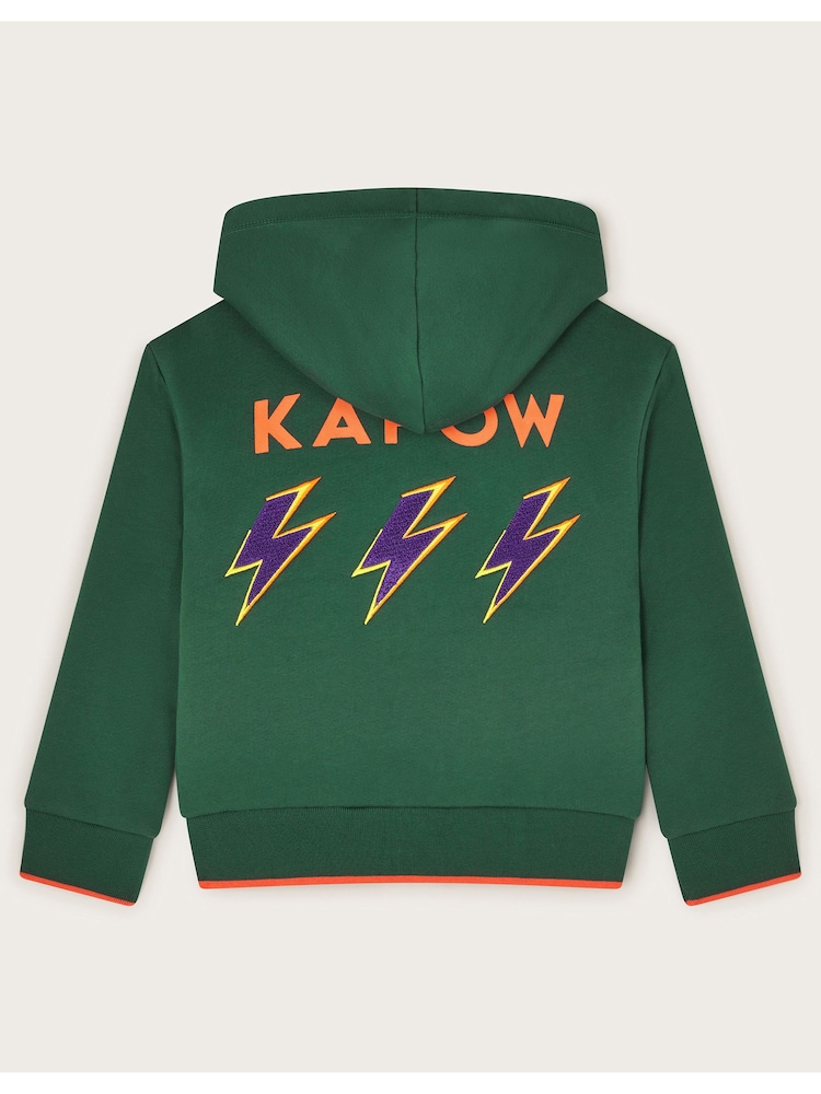 Monsoon Green Kapow Borg Lined Zip-Up 100% Cotton Hoodie - Image 2 of 3