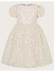 Monsoon Natural Clara Short Sleeve Sequin Dress - Image 1 of 3