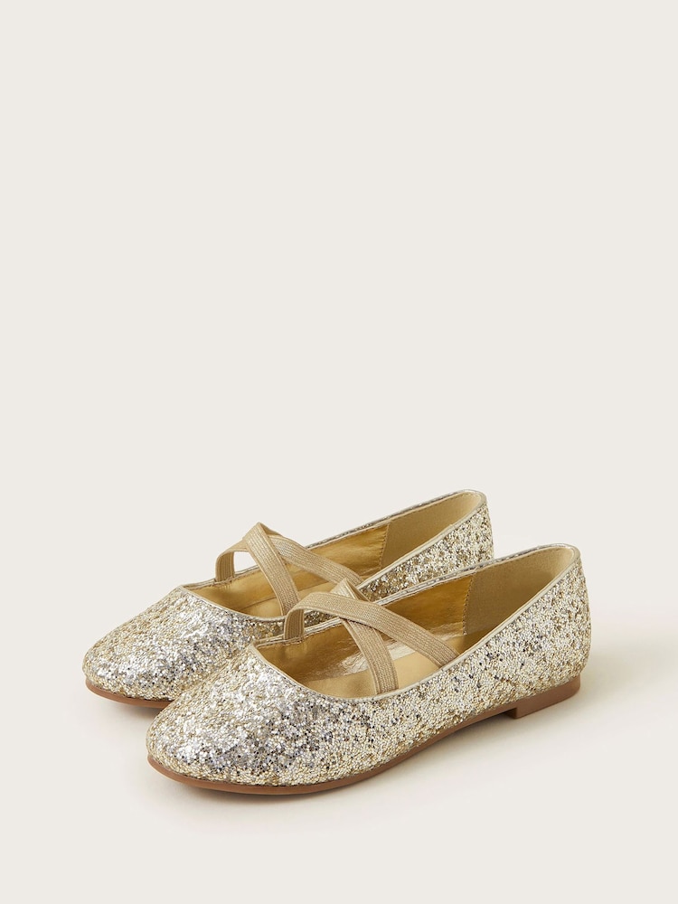 Monsoon Gold Glitter Ballerina Flats - Image 1 of 3