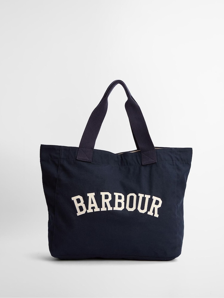 Barbour® Navy Logo Holiday Tote 100% Cotton Bag - Image 1 of 7 Barbour® Navy Logo Holiday Tote 100% Cotton Bag - Image 1 of 7