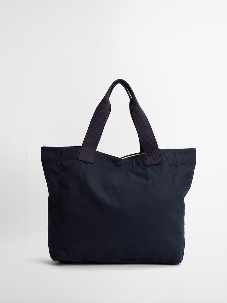 Barbour® Navy Logo Holiday Tote 100% Cotton Bag - Image 2 of 7 Barbour® Navy Logo Holiday Tote 100% Cotton Bag - Image 2 of 7