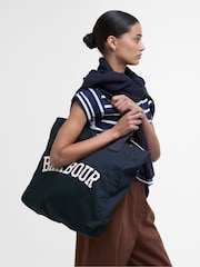 Barbour® Navy Logo Holiday Tote 100% Cotton Bag - Image 7 of 7