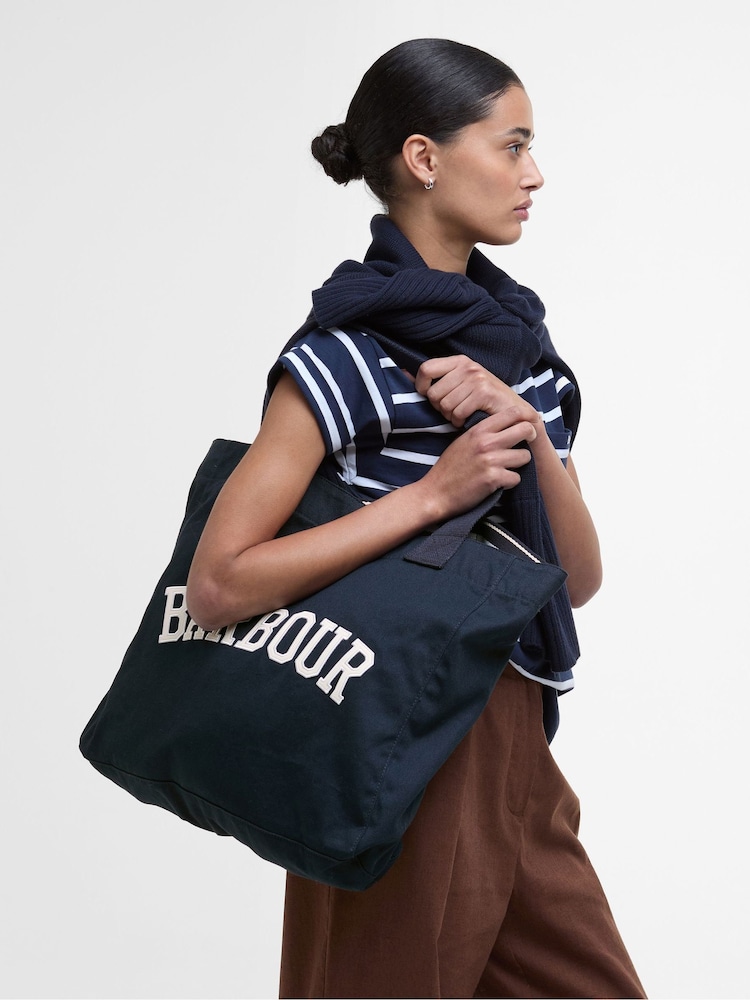 Barbour® Navy Logo Holiday Tote 100% Cotton Bag - Image 7 of 7 Barbour® Navy Logo Holiday Tote 100% Cotton Bag - Image 7 of 7