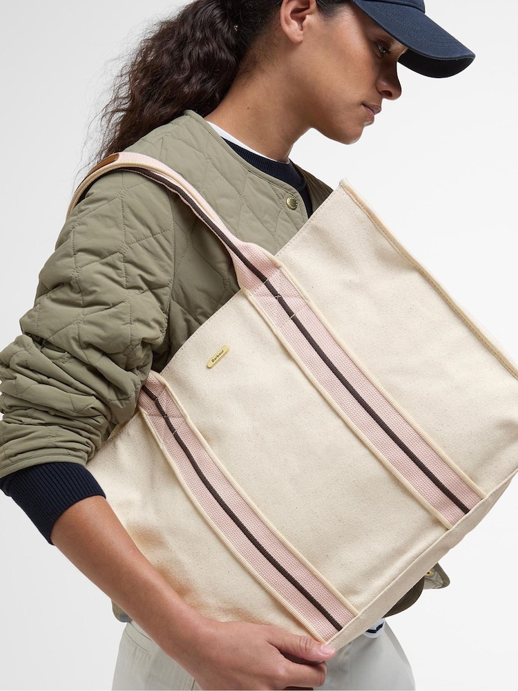 Barbour® Cream Madison Square Beach Tote 100% Cotton Bag - Image 1 of 8
