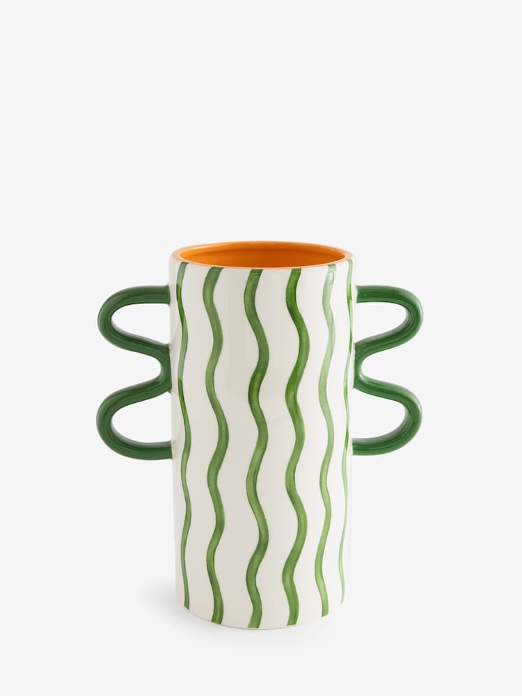 White/Green Ceramic Wiggle Handle Vase - Image 3 of 4