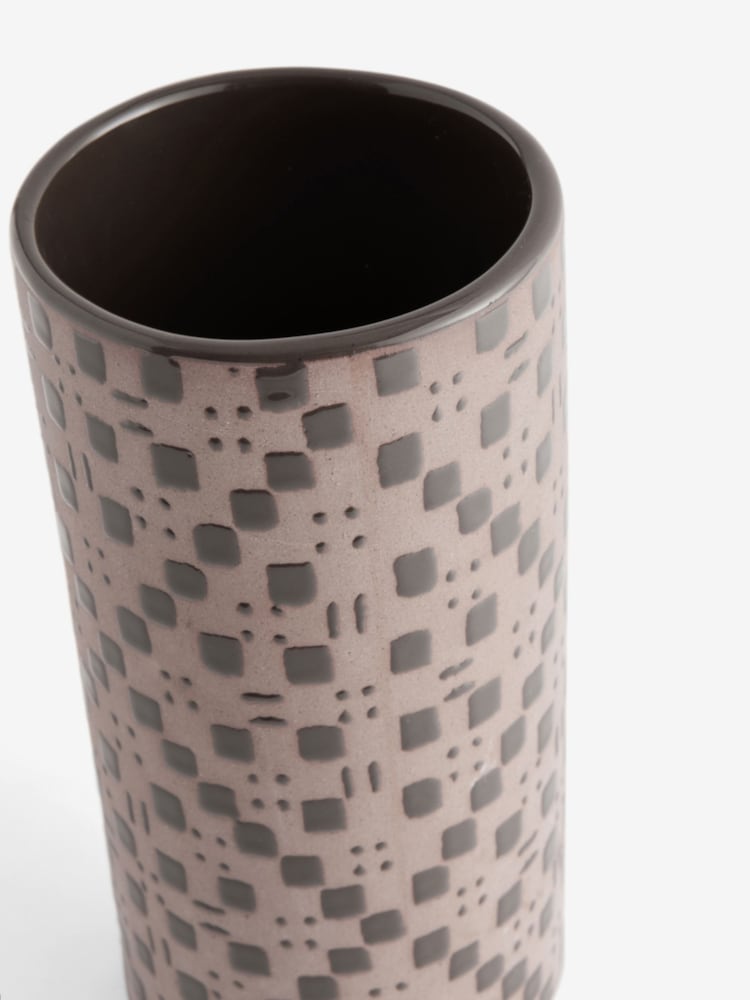 Brown Neutral Ceramic Checkerboard Vase - Image 5 of 6