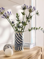 White/Blue Leaf Print Ceramic Vase - Image 1 of 4