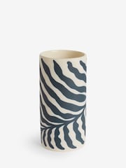 White/Blue Leaf Print Ceramic Vase - Image 3 of 4