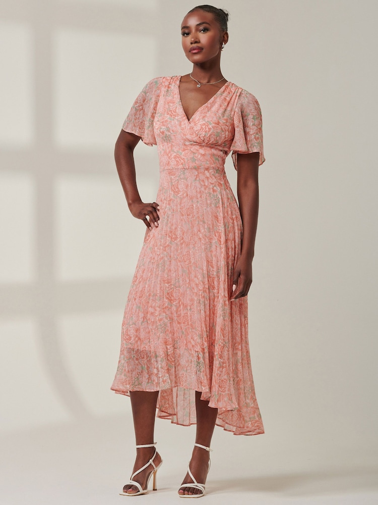 Rosa cromado - Vestido largo de gasa plisada con bajo asimétrico Chelsea de Jolie Moi - Imagen 1 de 6 Rosa cromado - Vestido largo de gasa plisada con bajo asimétrico Chelsea de Jolie Moi - Imagen 1 de 6