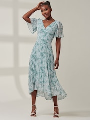 Jolie Moi Blue Chelsea Pleated Chiffon Dip Hem Maxi Dress - Image 1 of 6