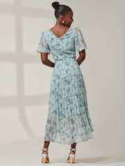 Jolie Moi Blue Chelsea Pleated Chiffon Dip Hem Maxi Dress - Image 2 of 6