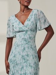 Jolie Moi Blue Chelsea Pleated Chiffon Dip Hem Maxi Dress - Image 3 of 6