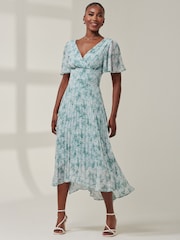 Jolie Moi Blue Chelsea Pleated Chiffon Dip Hem Maxi Dress - Image 4 of 6
