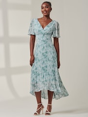 Jolie Moi Blue Chelsea Pleated Chiffon Dip Hem Maxi Dress - Image 5 of 6
