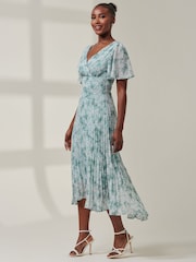 Jolie Moi Blue Chelsea Pleated Chiffon Dip Hem Maxi Dress - Image 6 of 6