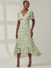Jolie Moi Dark Green Chelsea Pleated Chiffon Dip Hem Maxi Dress - Image 6 of 6