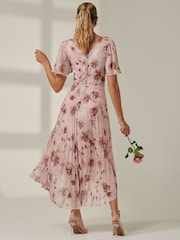 Jolie Moi Pink Chelsea Pleated Chiffon Dip Hem Maxi Dress - Image 2 of 7