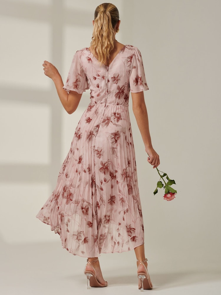 Jolie Moi Pink Chelsea Pleated Chiffon Dip Hem Maxi Dress - Image 2 of 7