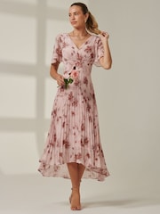 Jolie Moi Pink Chelsea Pleated Chiffon Dip Hem Maxi Dress - Image 6 of 7