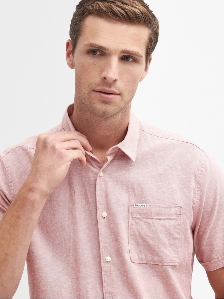 Barbour® Pink Nelson Linen Blend Short Sleeve Shirt - Image 3 of 5