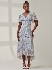 Jolie Moi Blue Meagan V-Neck Chiffon Maxi Dress - Image 1 of 6