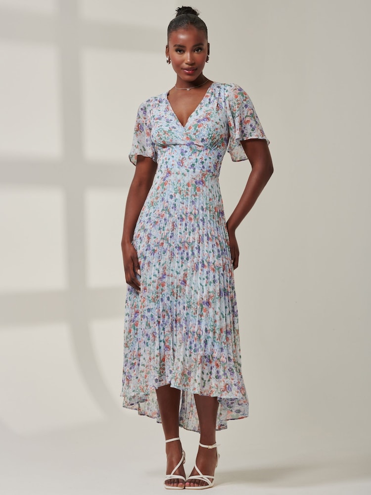 Jolie Moi Blue Meagan V-Neck Chiffon Maxi Dress - Image 1 of 6