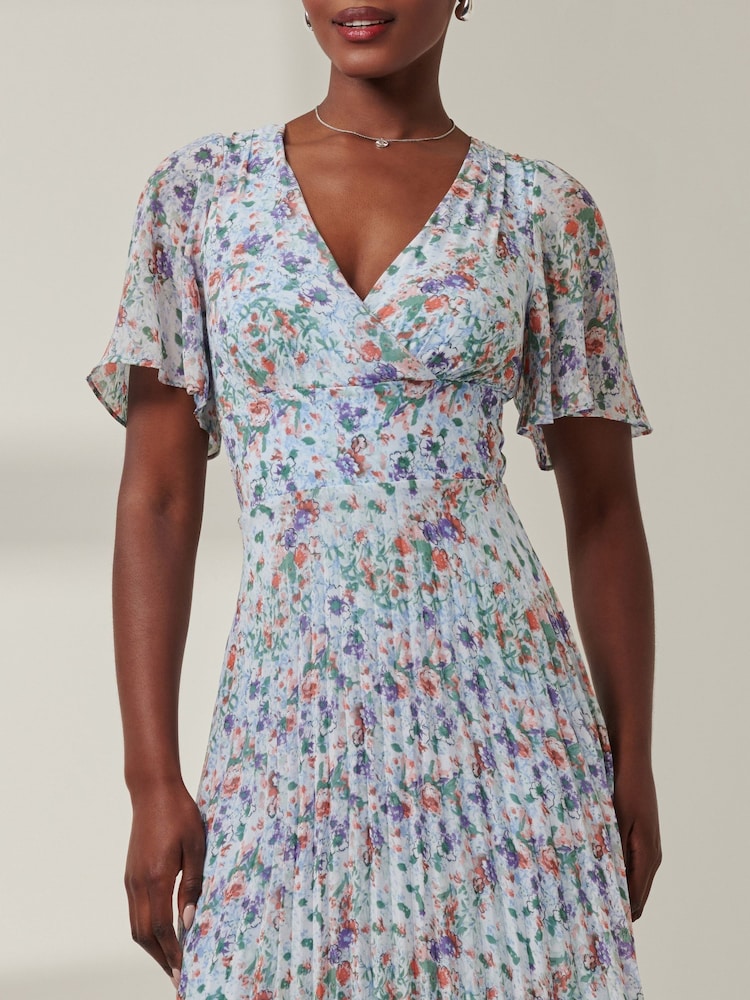 Jolie Moi Blue Meagan V-Neck Chiffon Maxi Dress - Image 3 of 6