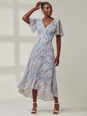 Jolie Moi Blue Meagan V-Neck Chiffon Maxi Dress - Image 4 of 6