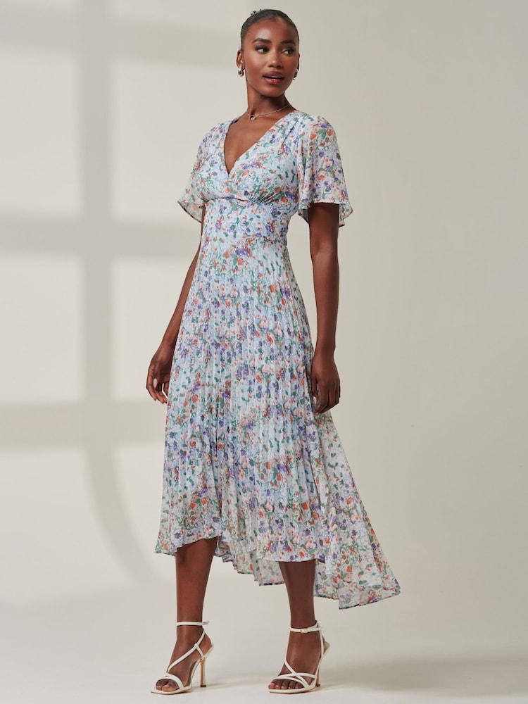 Jolie Moi Blue Meagan V-Neck Chiffon Maxi Dress - Image 5 of 6