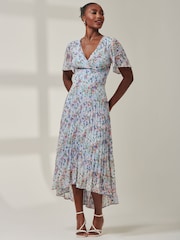 Jolie Moi Blue Meagan V-Neck Chiffon Maxi Dress - Image 6 of 6