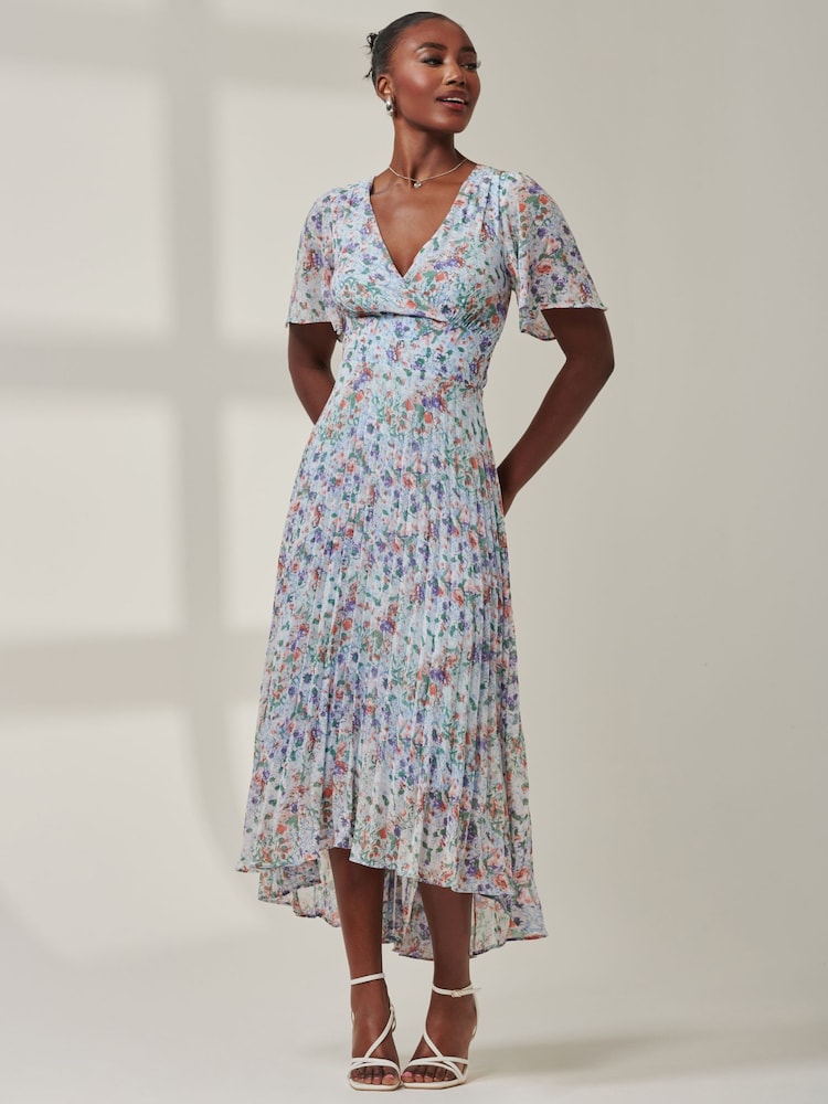 Jolie Moi Blue Meagan V-Neck Chiffon Maxi Dress - Image 6 of 6