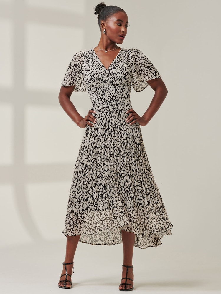 Jolie Moi Black Chelsea Pleated Chiffon Dip Hem Maxi Dress - Image 1 of 6