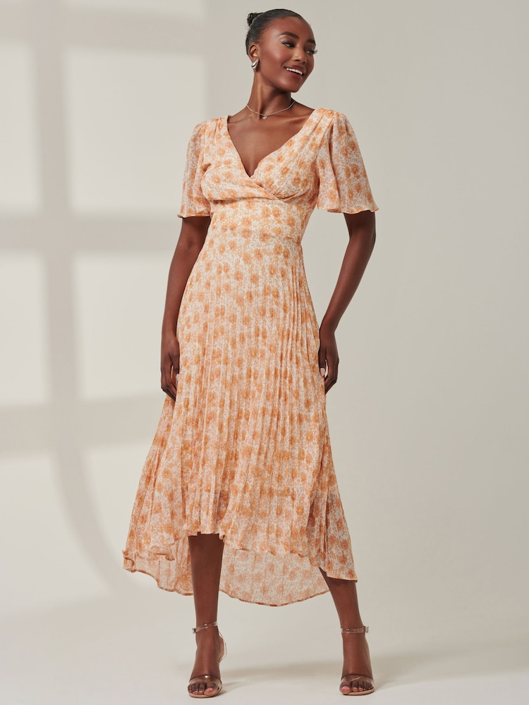 Naranja - Vestido largo de gasa plisada con bajo asimétrico Chelsea de Jolie Moi - Imagen 1 de 6 Naranja - Vestido largo de gasa plisada con bajo asimétrico Chelsea de Jolie Moi - Imagen 1 de 6
